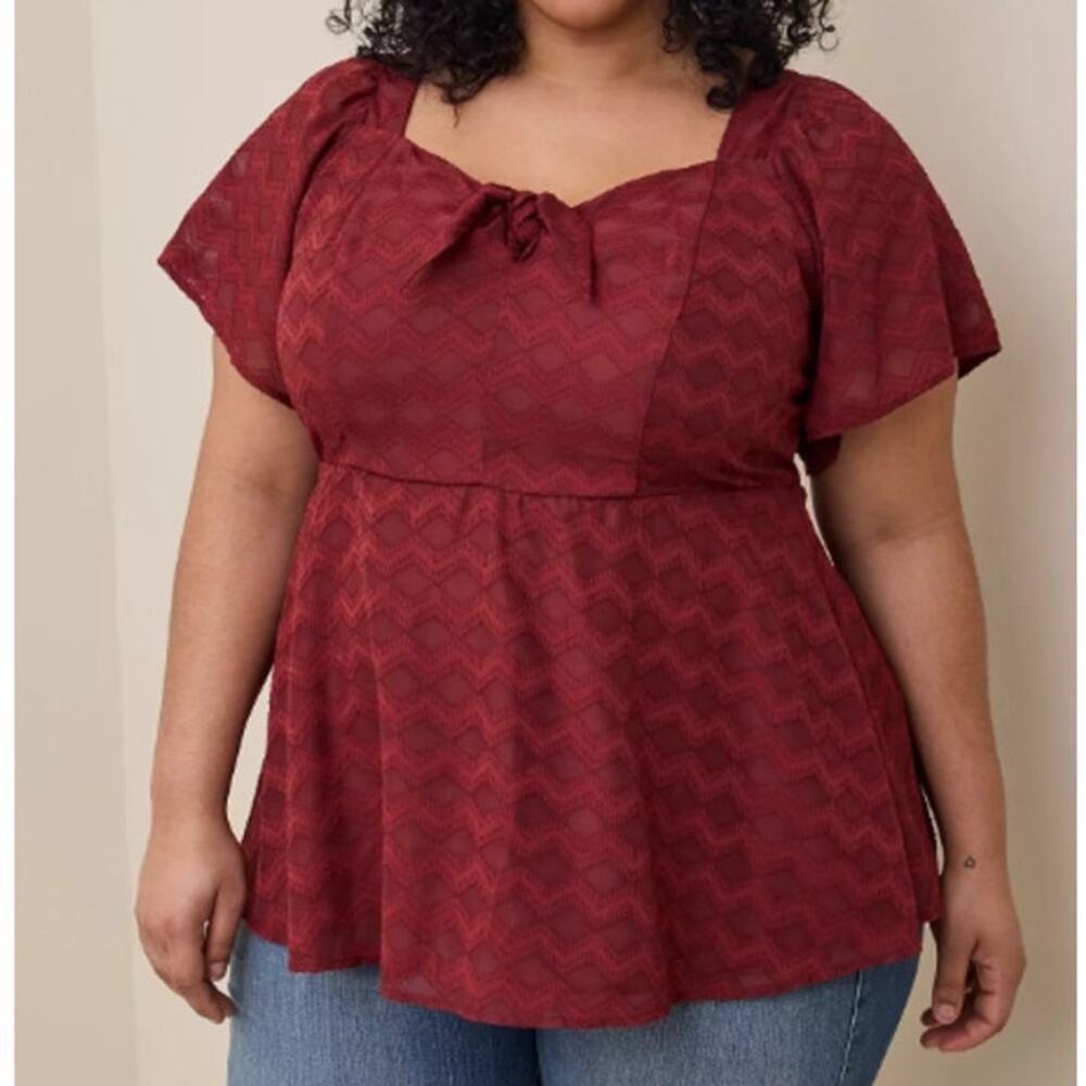 Torrid Womens Fit Flare Textured Chiffon Babydoll Top Plus Size 0X Cottagecore
